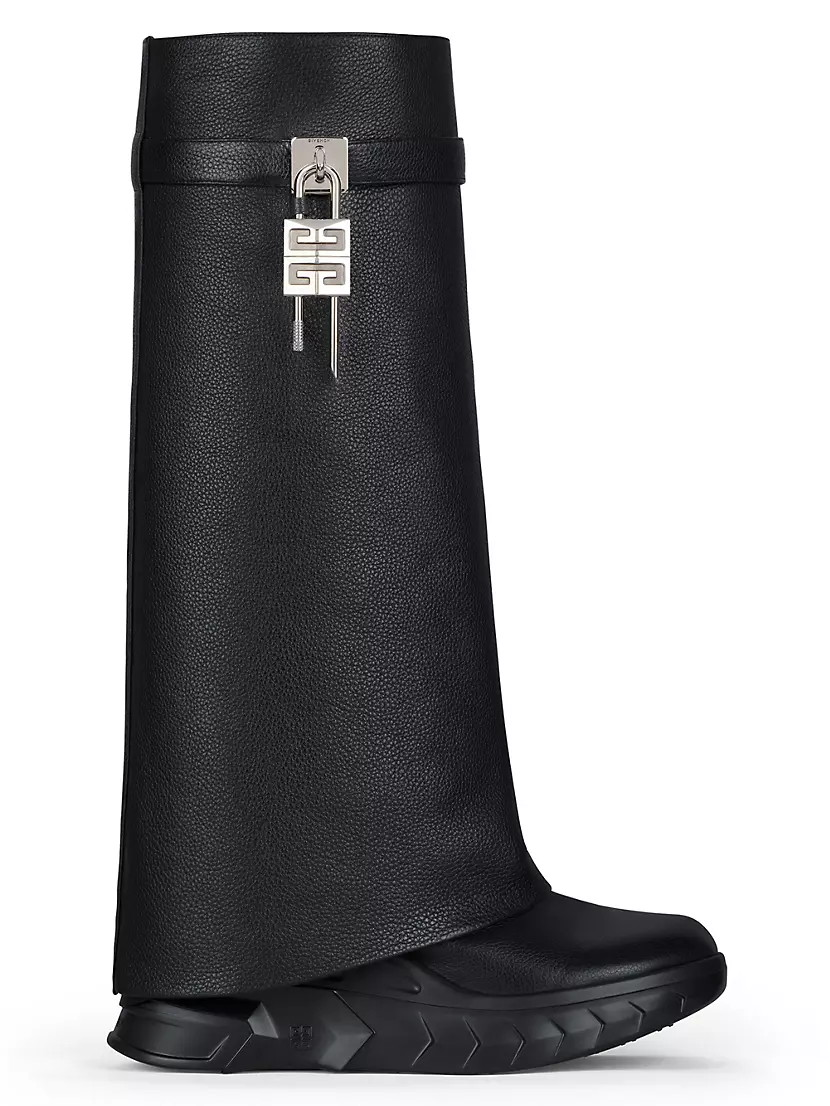 Shop Givenchy Shark Lock Biker Boots in Grained Leather