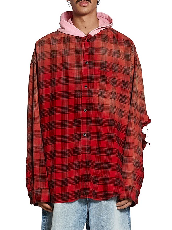 Shop Balenciaga Oversized Hooded Shirt | Saks Fifth Avenue Shop Balenciaga Oversized Hooded Shirt | Saks Fifth Avenue