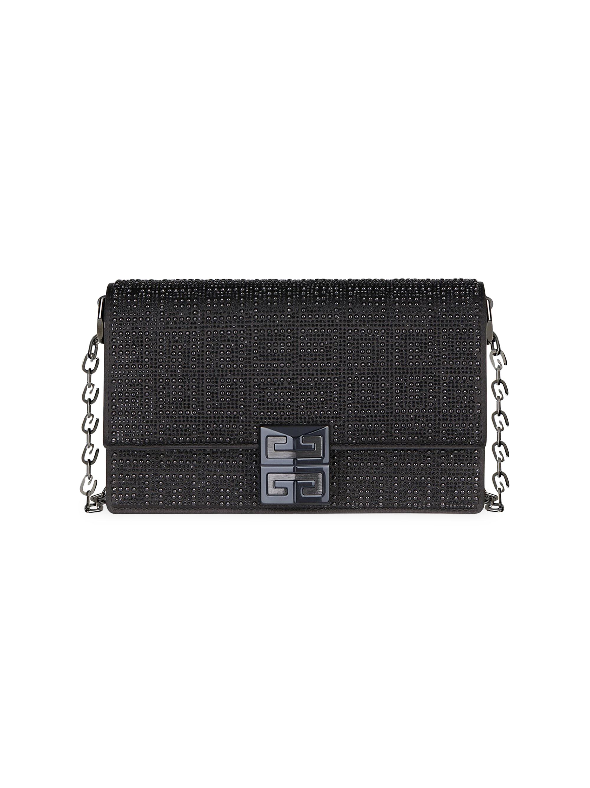 Givenchy Women's  4G Crossbody Bag In Satin With 4G Studs, Strass And Chain - Black
