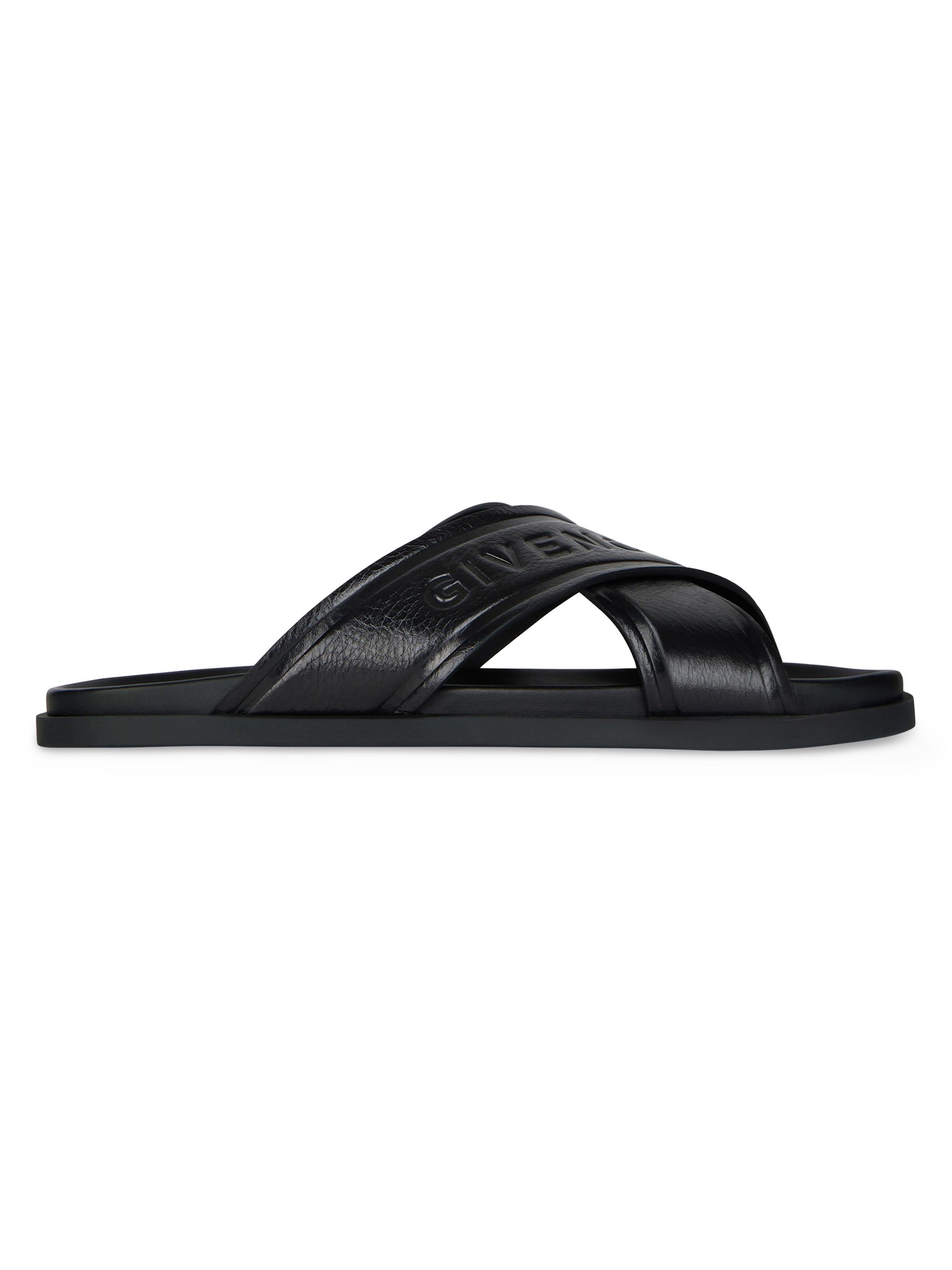 Givenchy Men's G Plage Flat Sandals with Crossed Straps in Leather - Black