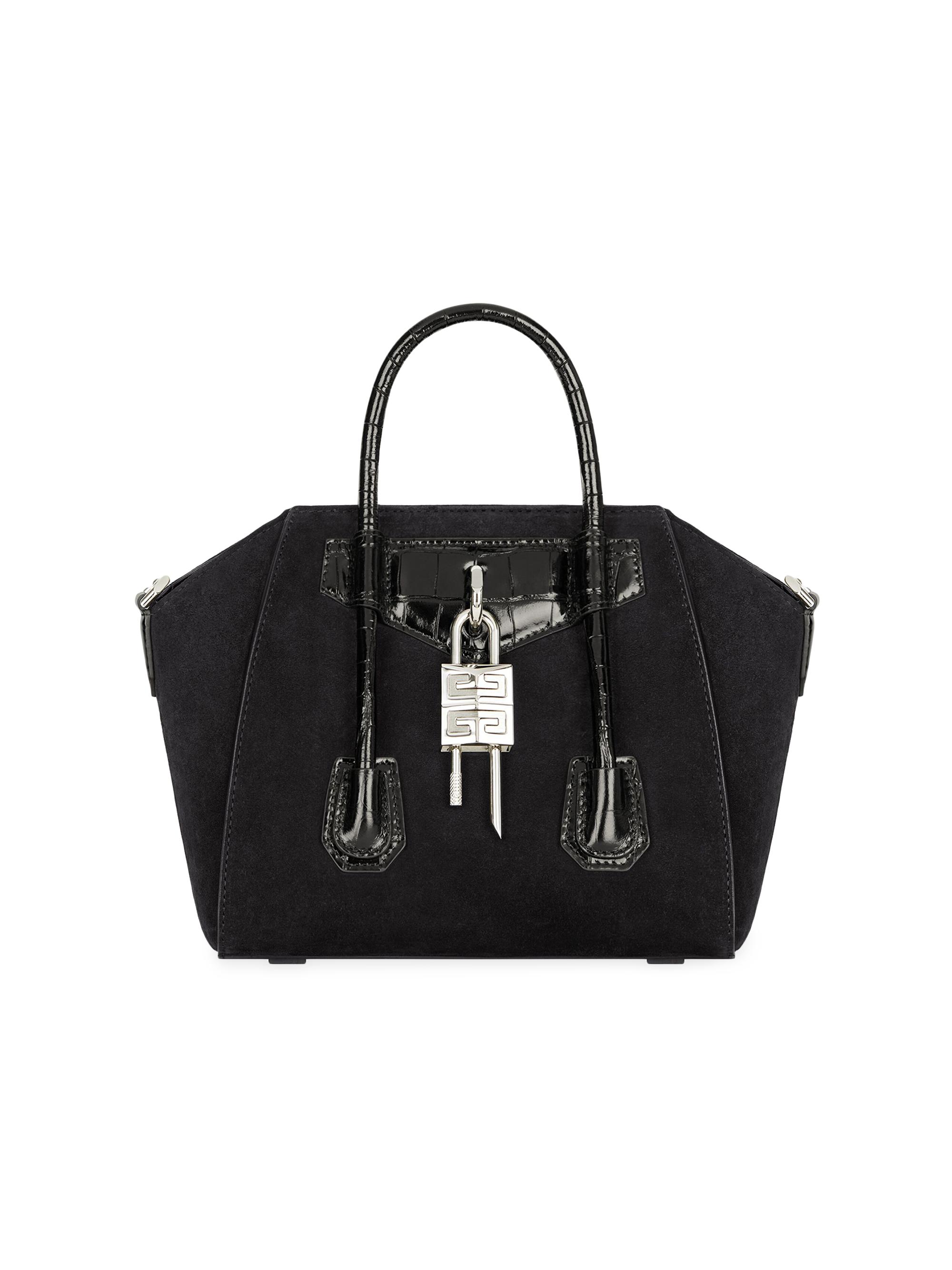 Givenchy Women's Mini Antigona Lock Top Handle Bag In Suede - Black