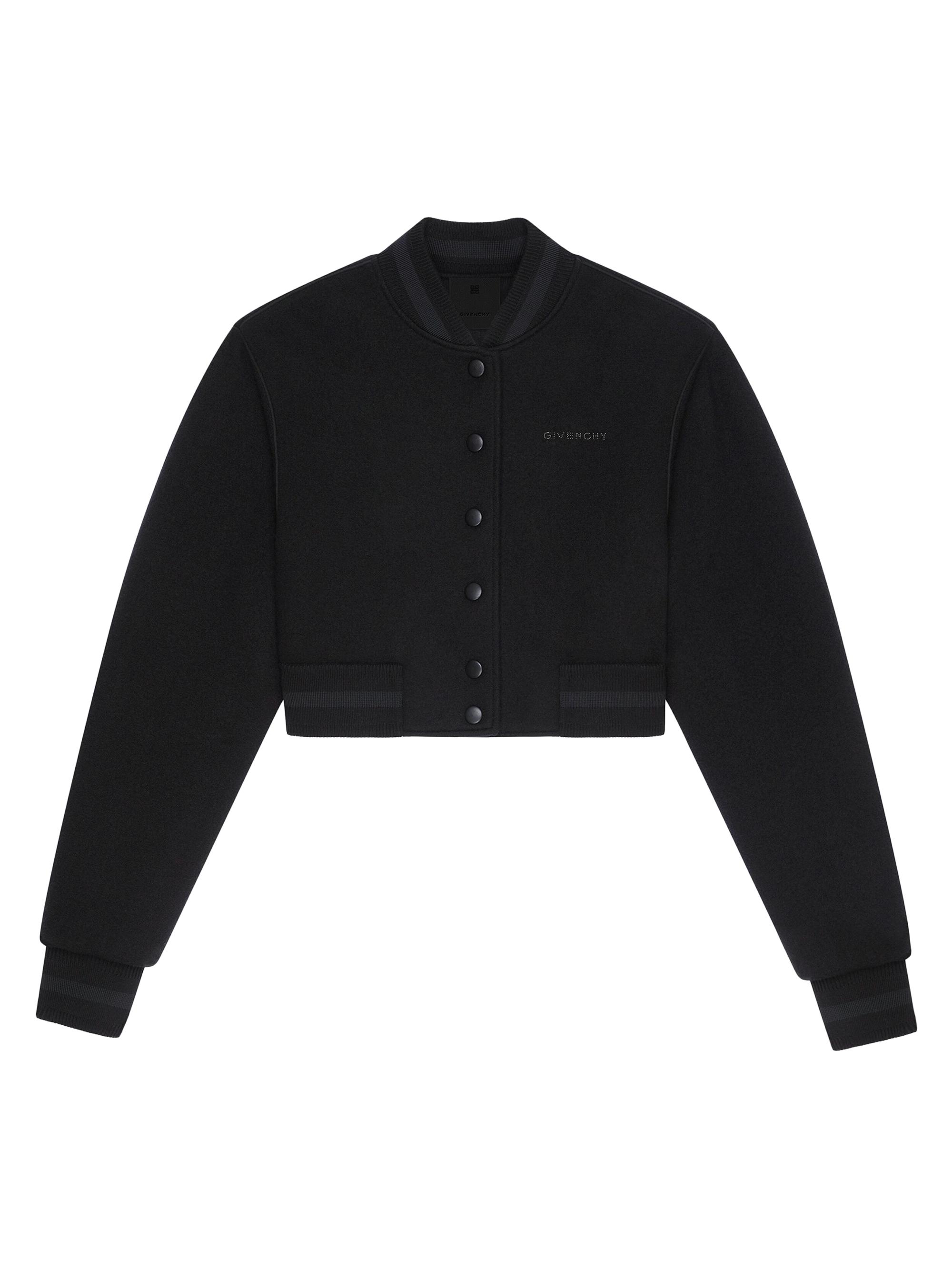 Givenchy Women's Cropped Varsity Jacket in Wool with Rhinestones - Black