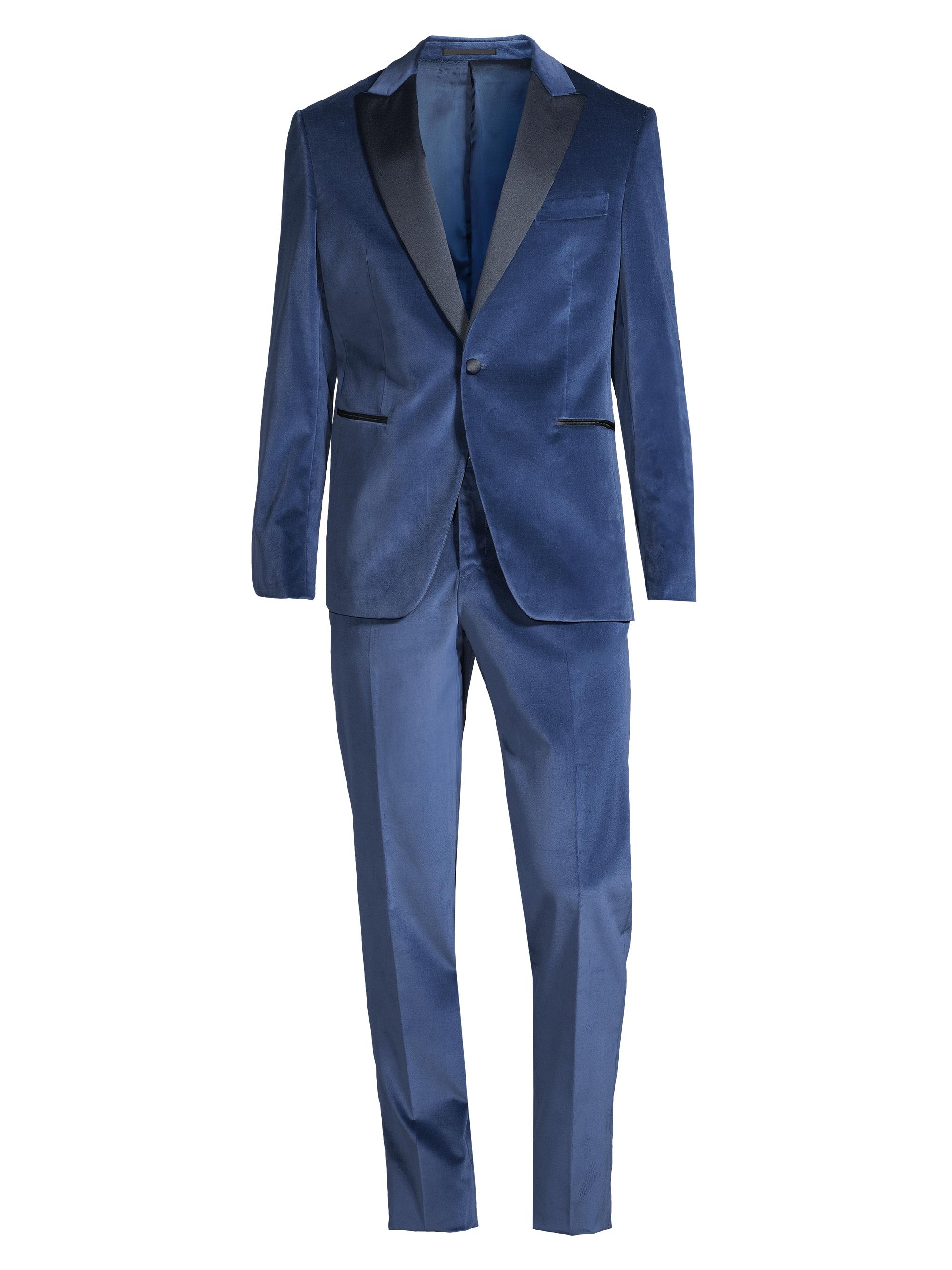 Pal Zileri Men's Velvet One-Button Tuxedo - Blue