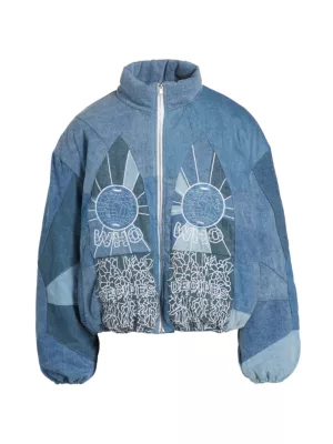 Shop Who Decides War Embroidered Denim Bomber Jacket | Saks Fifth Avenue