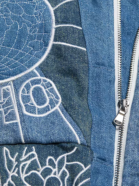 Who Decides War Men's Embroidered Denim Bomber Jacket - Sky - Size XL