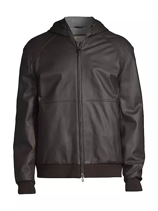 Corneliani - Leather Hooded Bomber Jacket
