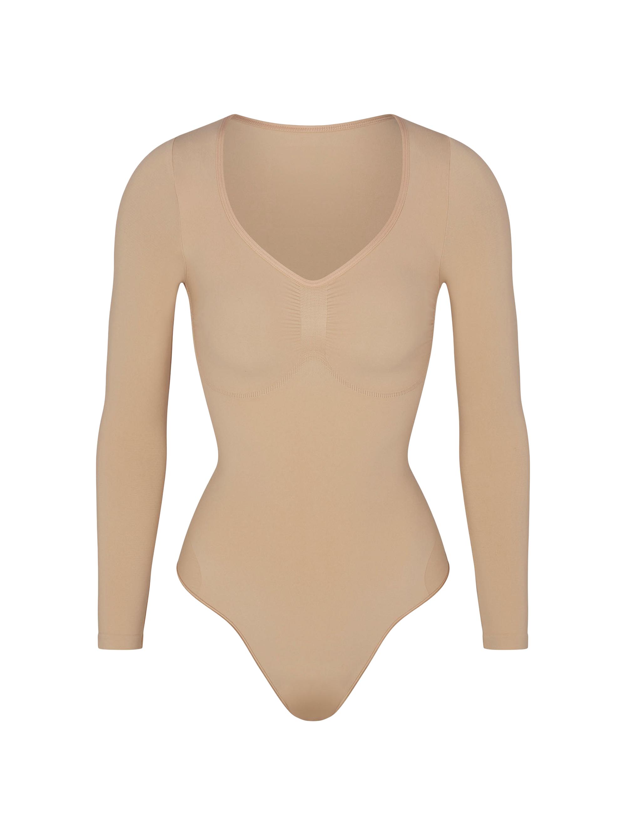 SKIMS Women's Seamless Sculpt Long-Sleeve Thong Bodysuit - Clay