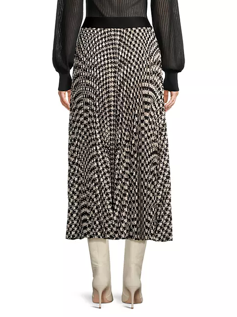 Shop Reiss Elessia Pleated Houndstooth Wool-Blend Midi-Skirt