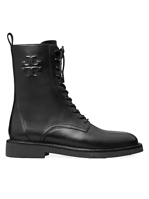 Chanel Logo Lace Up Combat Ankle Boots