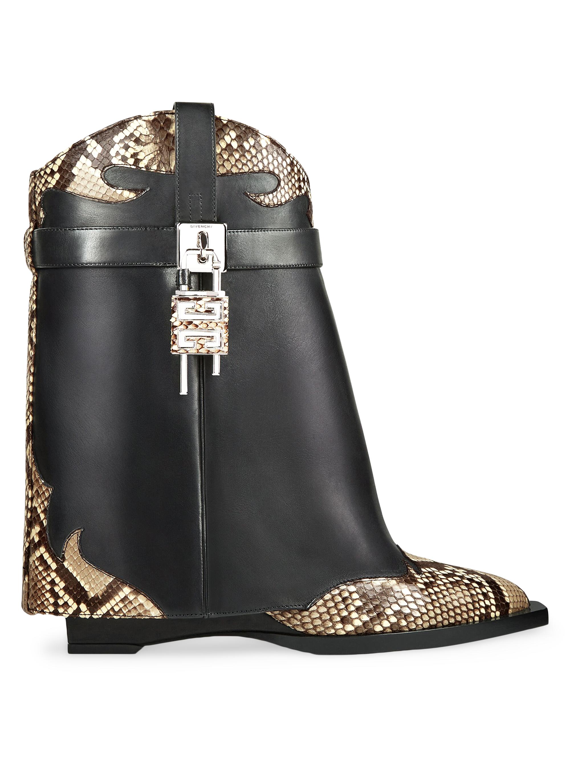 Givenchy Shark Lock Cowboy Ankle Boots In Leather And Python