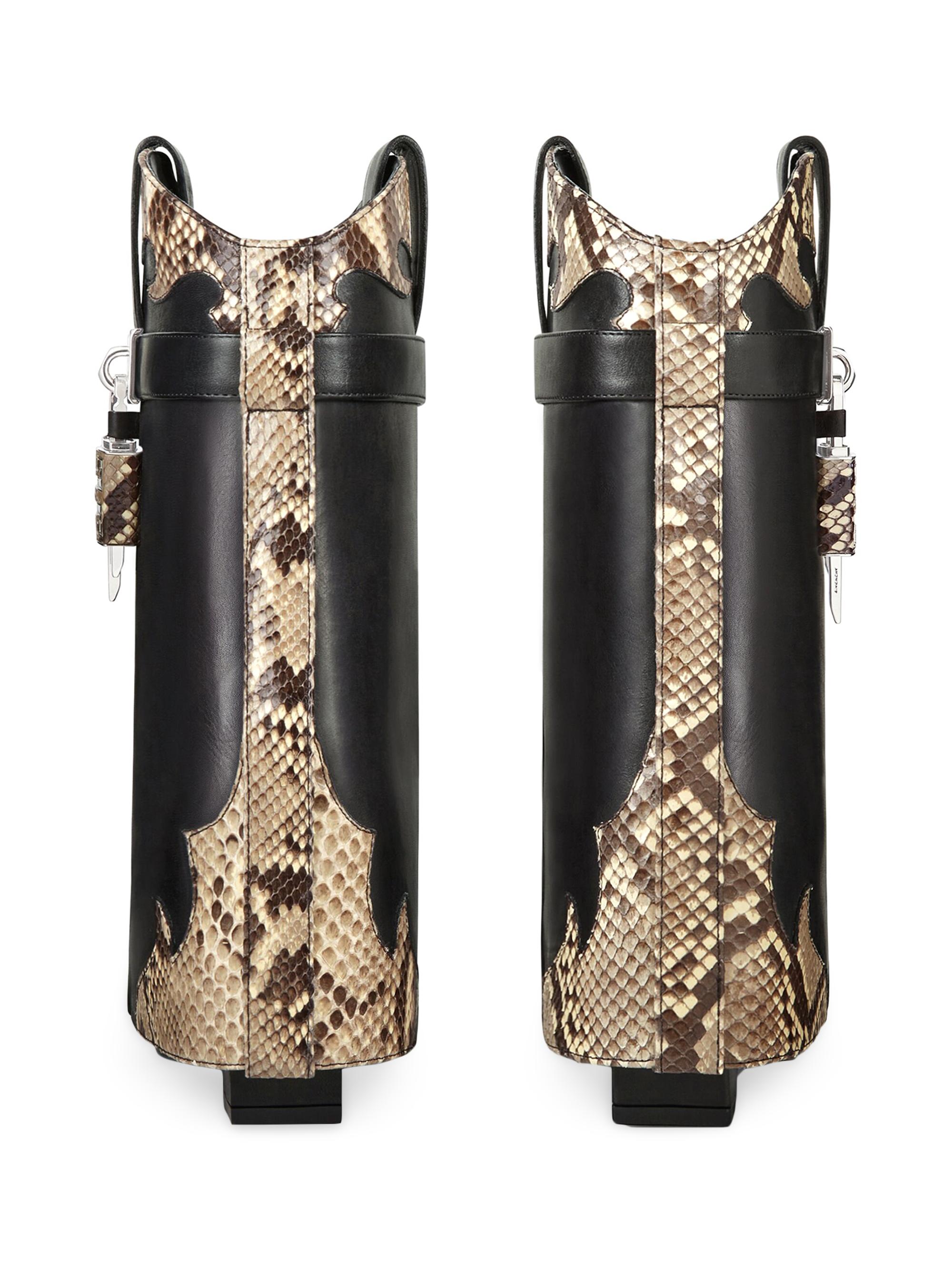 Givenchy Shark Lock Cowboy Ankle Boots In Leather And Python