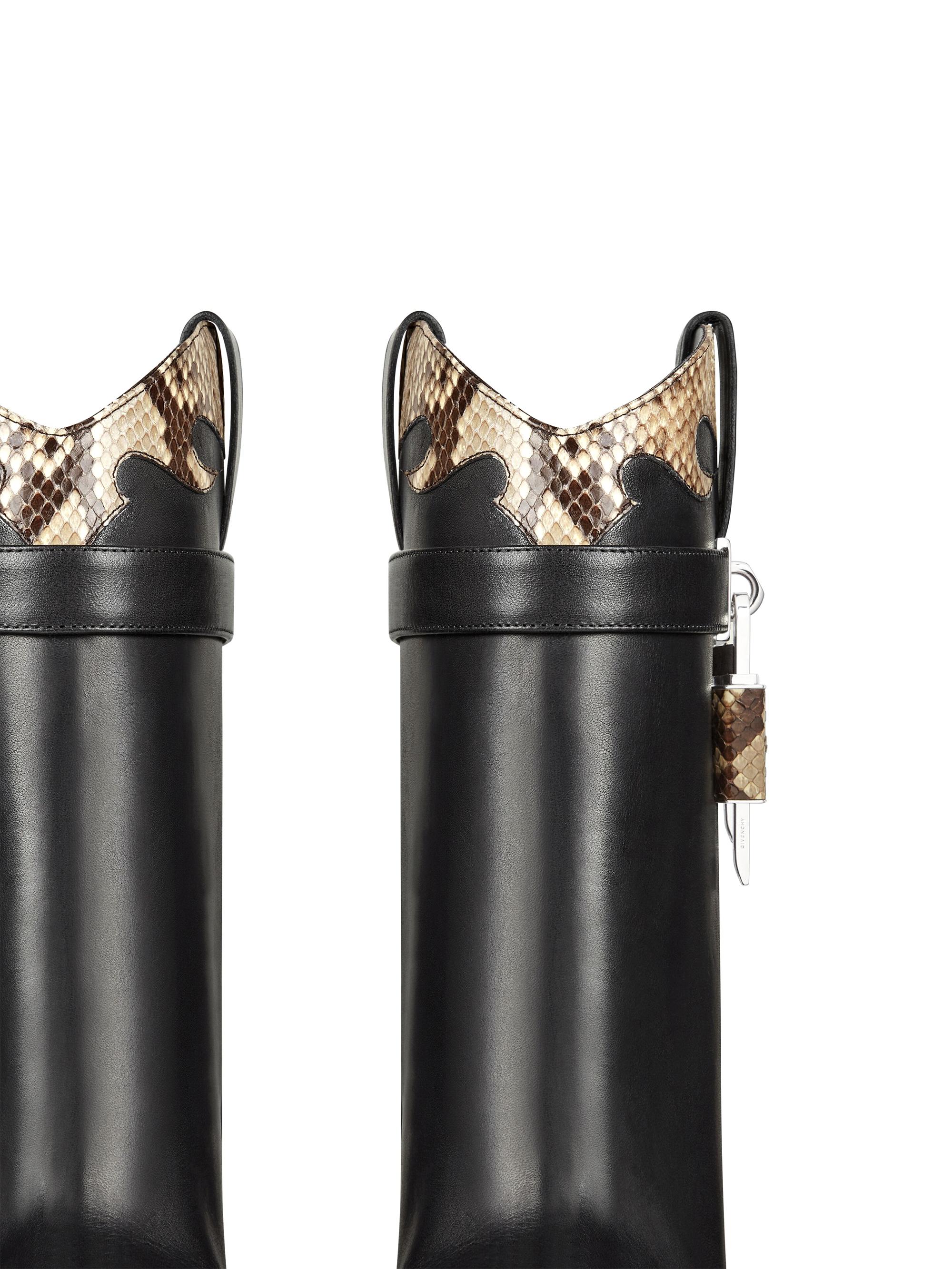 Givenchy Shark Lock Cowboy Ankle Boots In Leather And Python