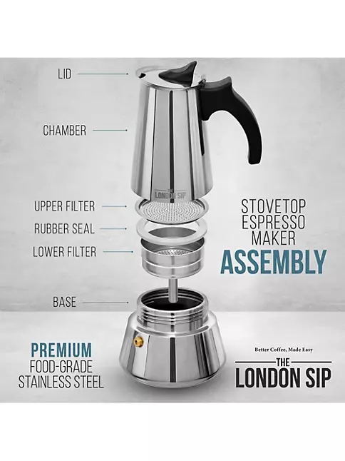 London Sip Stainless Steel Stove-Top Espresso Maker Coffee Pot Italian Moka  Percolator, Silver, 3 Cup