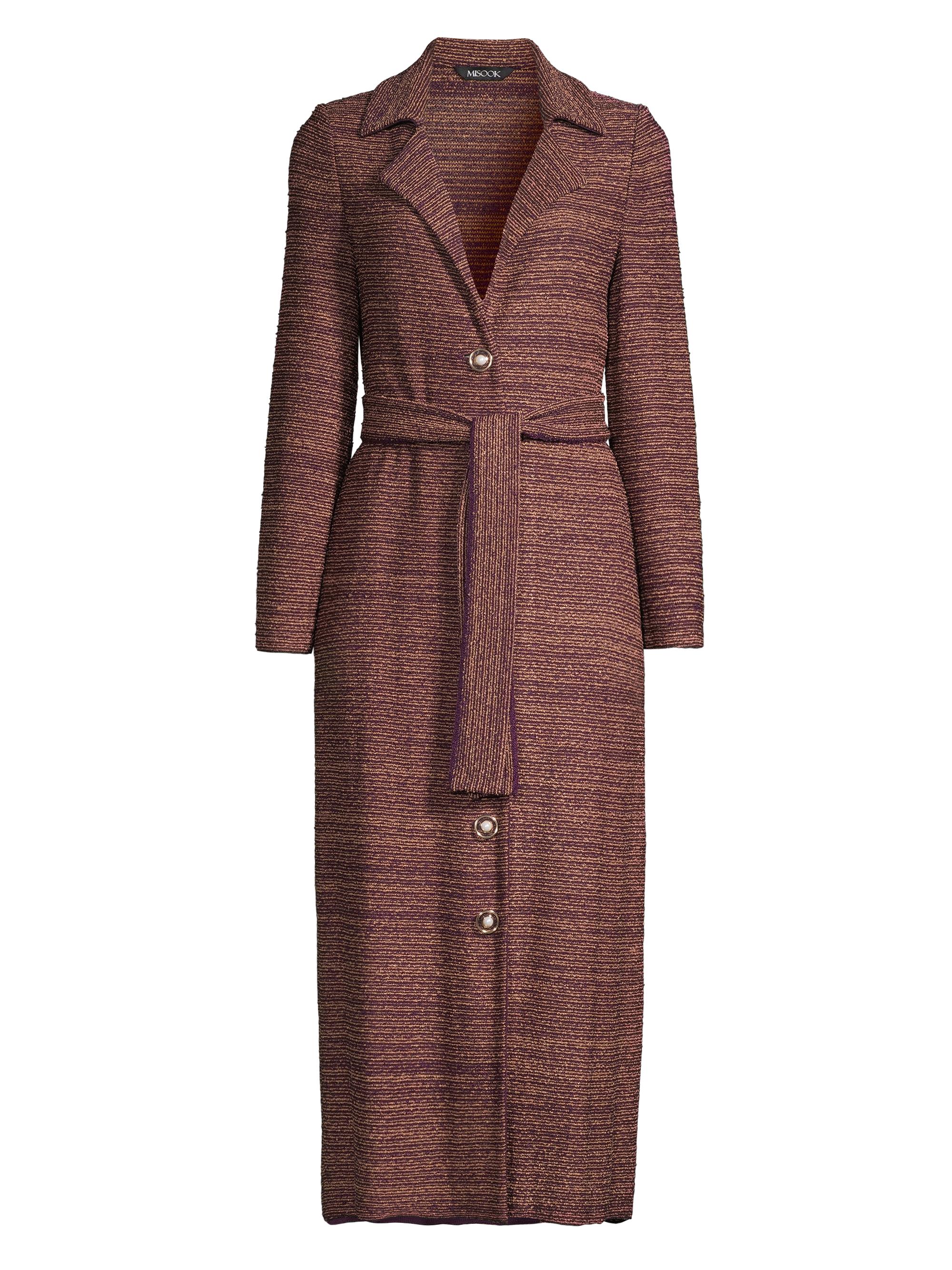 Misook Women's Tweed-Knit Belted Trench Coat