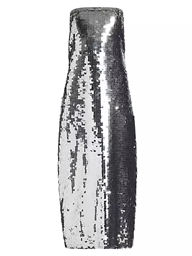 Sequined Sleeveless Bustier Midi-Dress