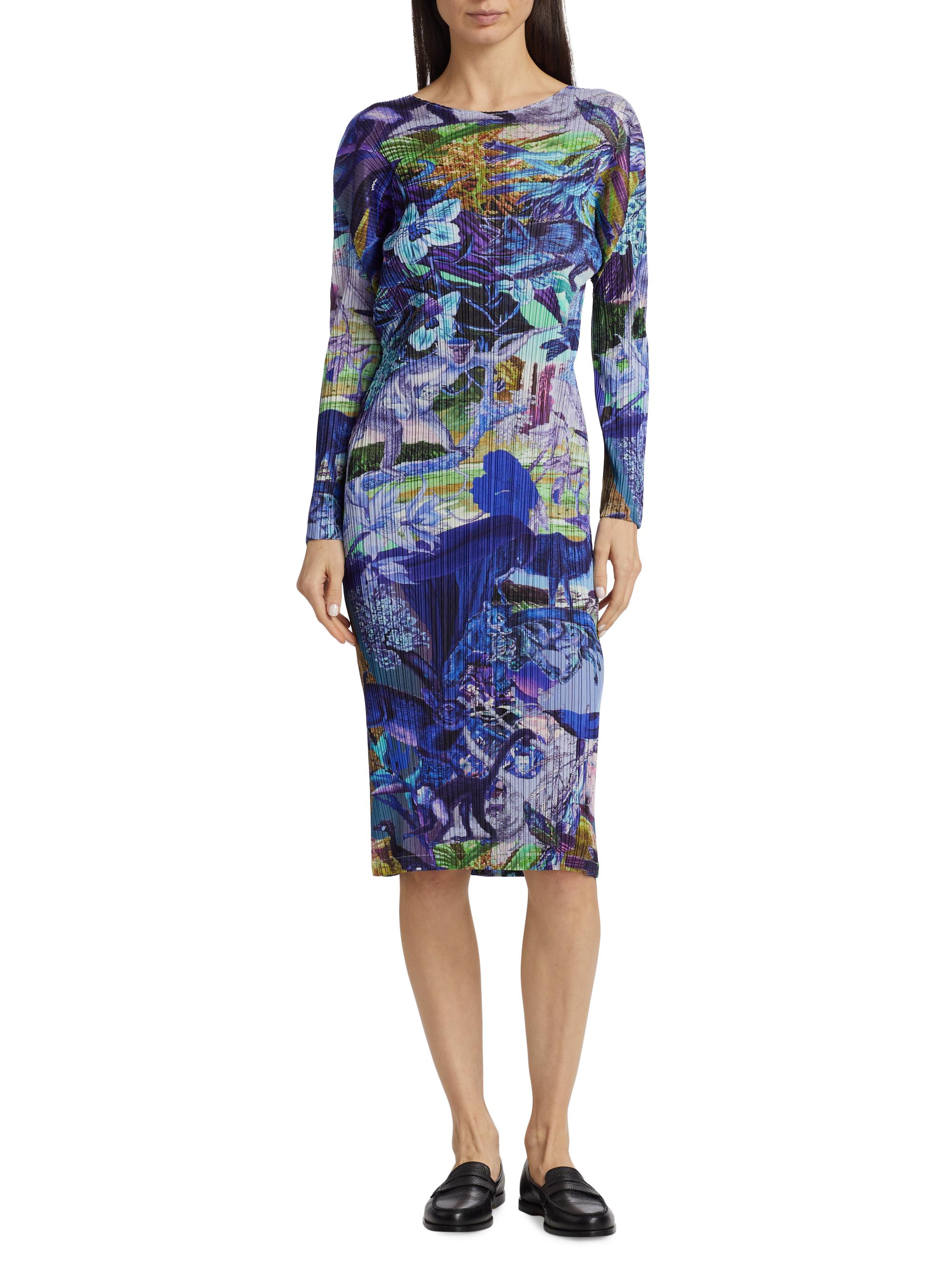 【AMERI】SOFIA PLEATS DRESS Pleats Please Issey Miyake Aurora Jungle Print Dress | Saks Fifth