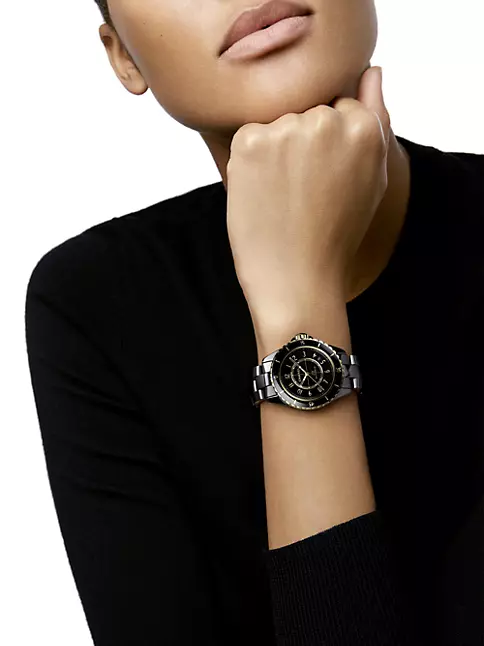 H1173 Chanel J 12 - Black Small Size with Diamonds