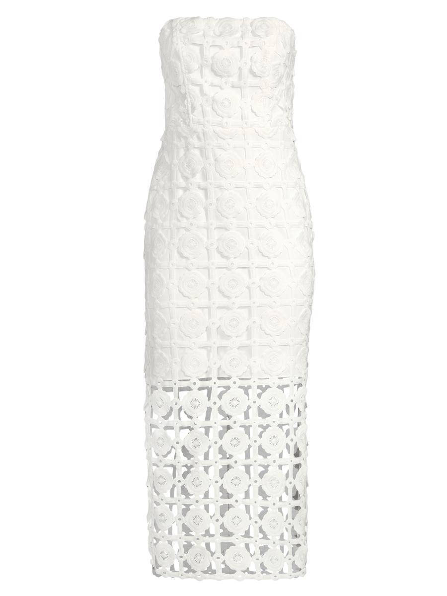 Kait Tile Lace Strapless Midi Dress in White | Milly