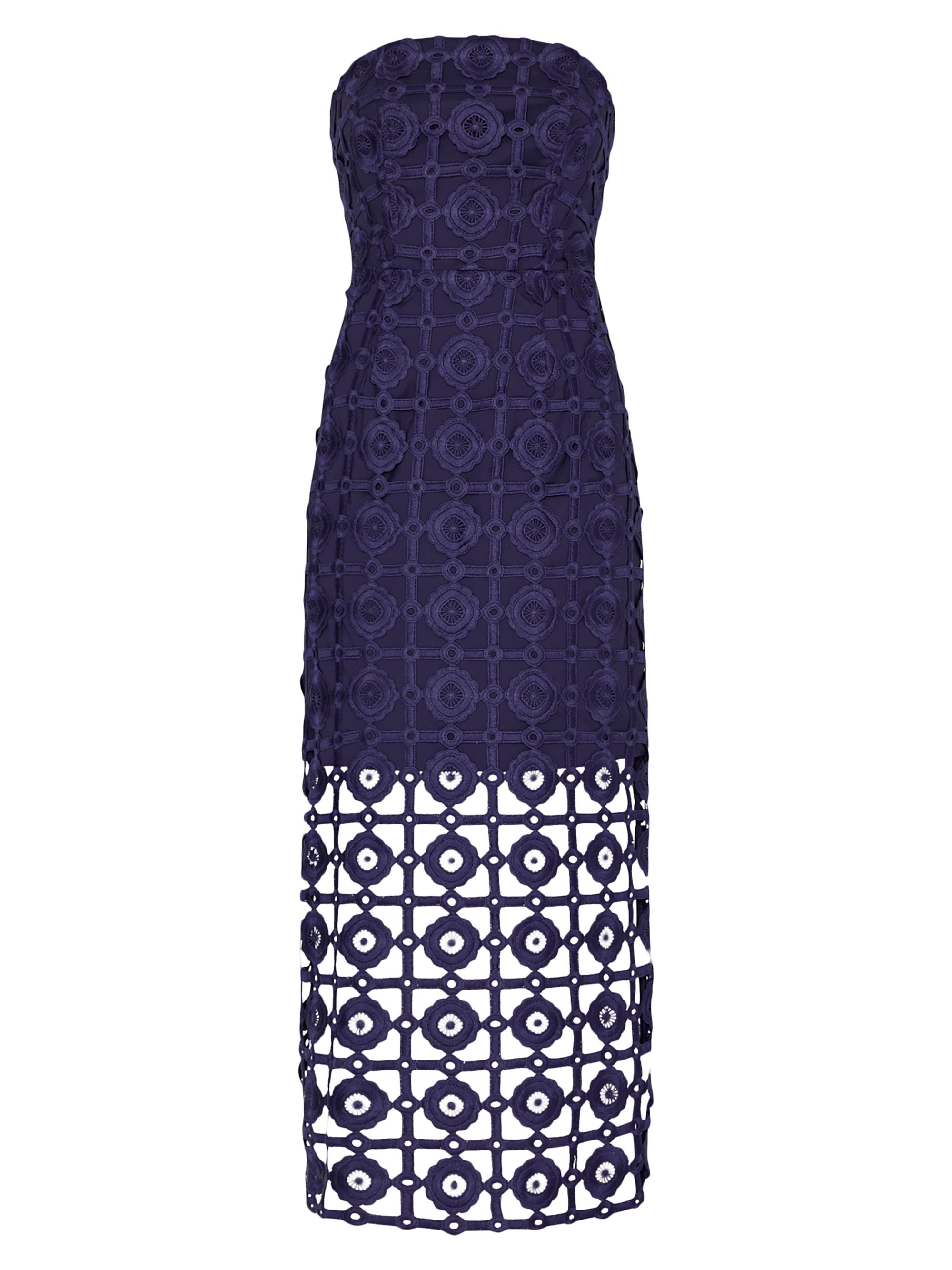 Milly Women's Kait Strapless Tiled Lace Midi-Dress - Navy