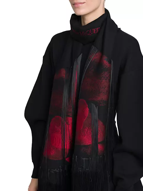Givenchy Scarf Red Black Logo Design Wool Silk Shawl - Final Sale