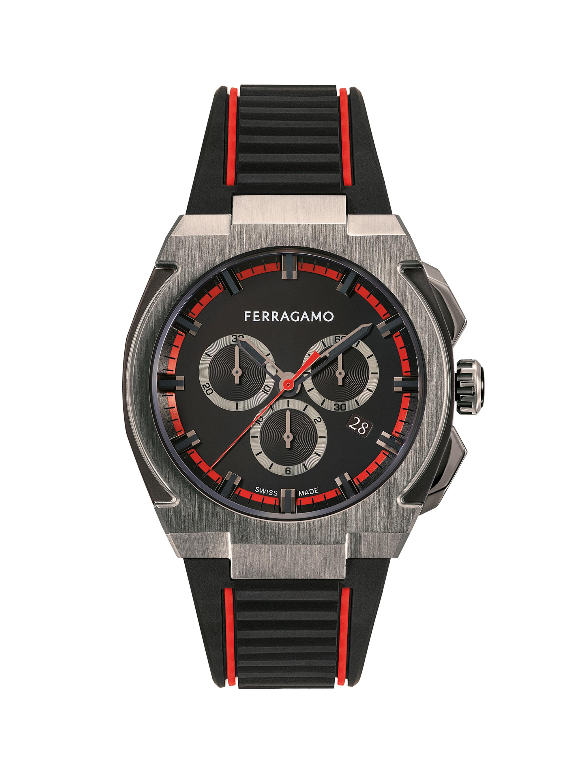 FERRAGAMO Men's  Edge Chrono IP Gunmetal & Polyurethane Strap Watch/43MM - Gun Metal
