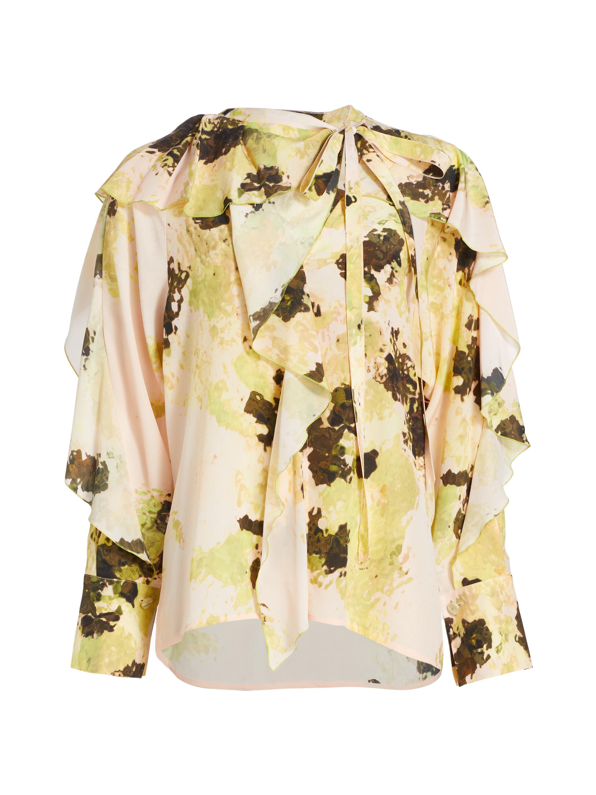Victoria Beckham Women's Abstract Silk Ruffle-Trimmed Blouse - Peach Lime