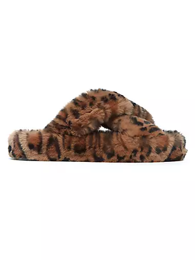 Biba Leopard Print Faux Fur Slippers