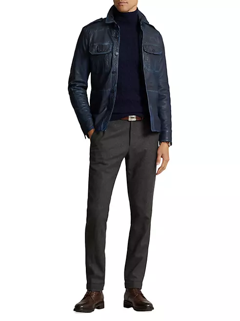 Polo Ralph Lauren Men's Leather Utility Jacket - Indigo - Size Medium