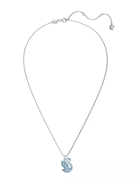 Swarovski Women's Iconic Rhodium-plated & Crystal Swan Pendant Necklace In  Blue