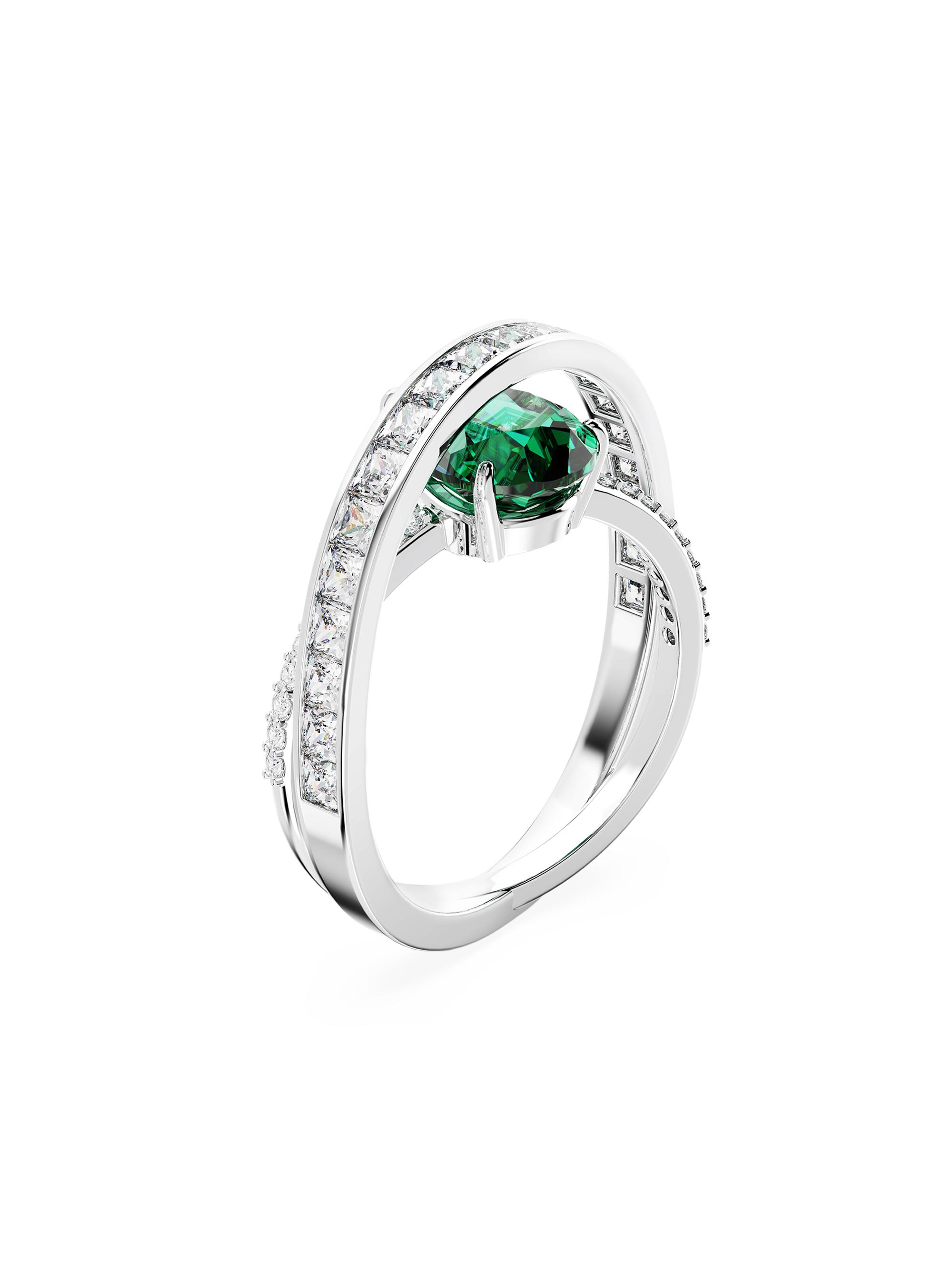 Swarovski Women's Hyperbola Rhodium-Plated &  Crystal Double-Band Cocktail Ring - Green