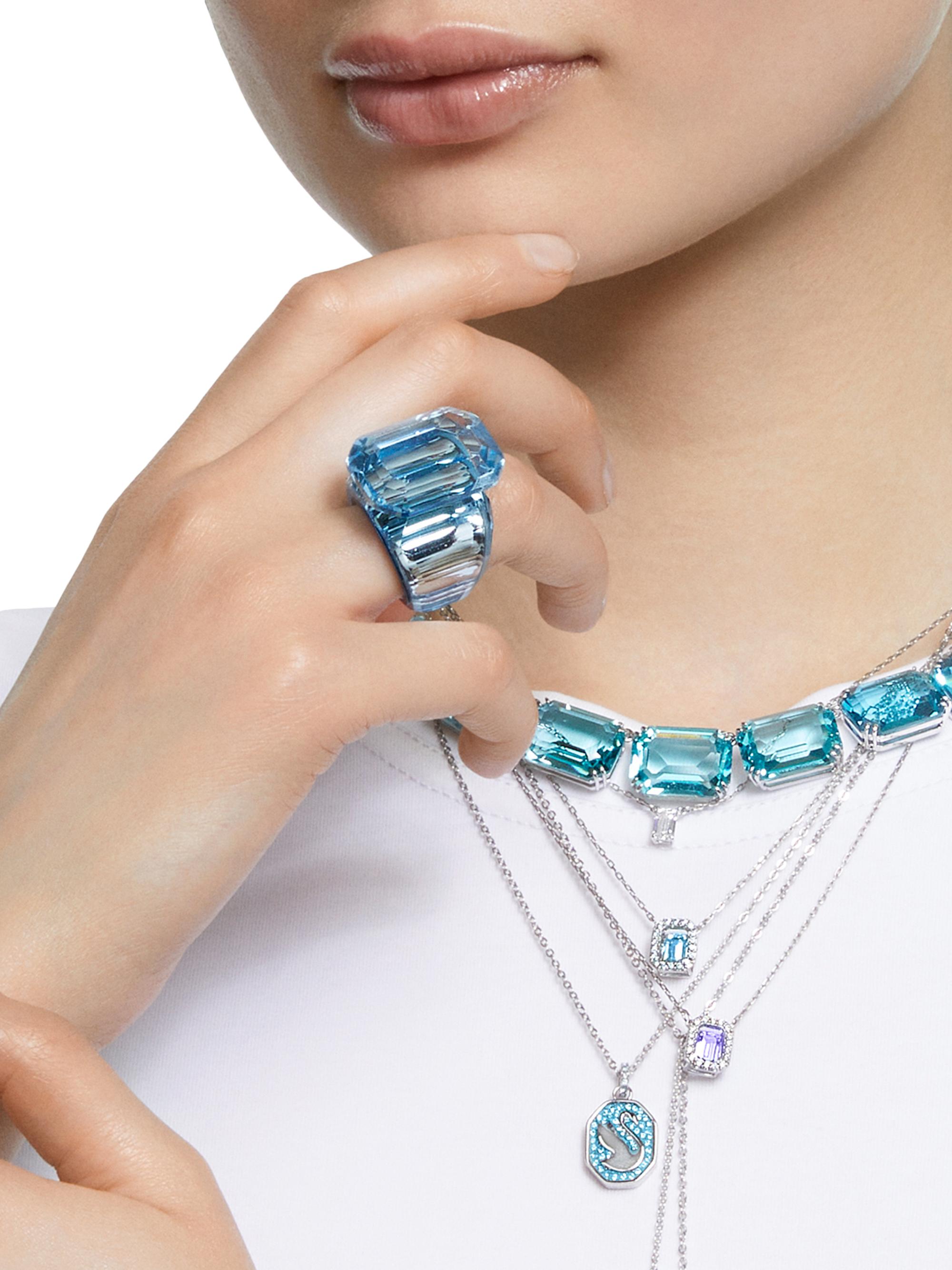 Swarovski Lucent Blue-Rhodium-Plated & Swarovski Crystal