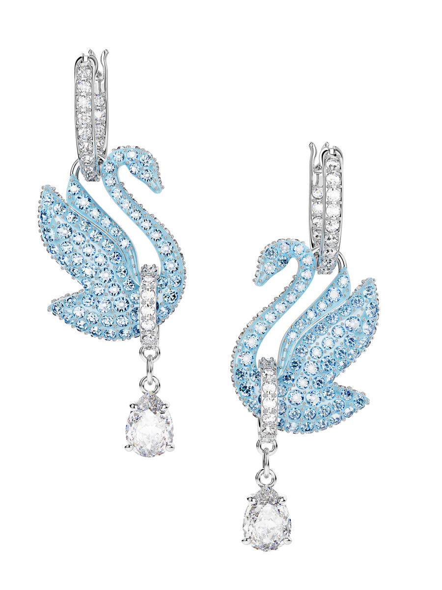 SWAROVSKI Swan スタッドピアス Swan スタッドピアス, スワン, ホワイト, ロジウム・プレーティング
