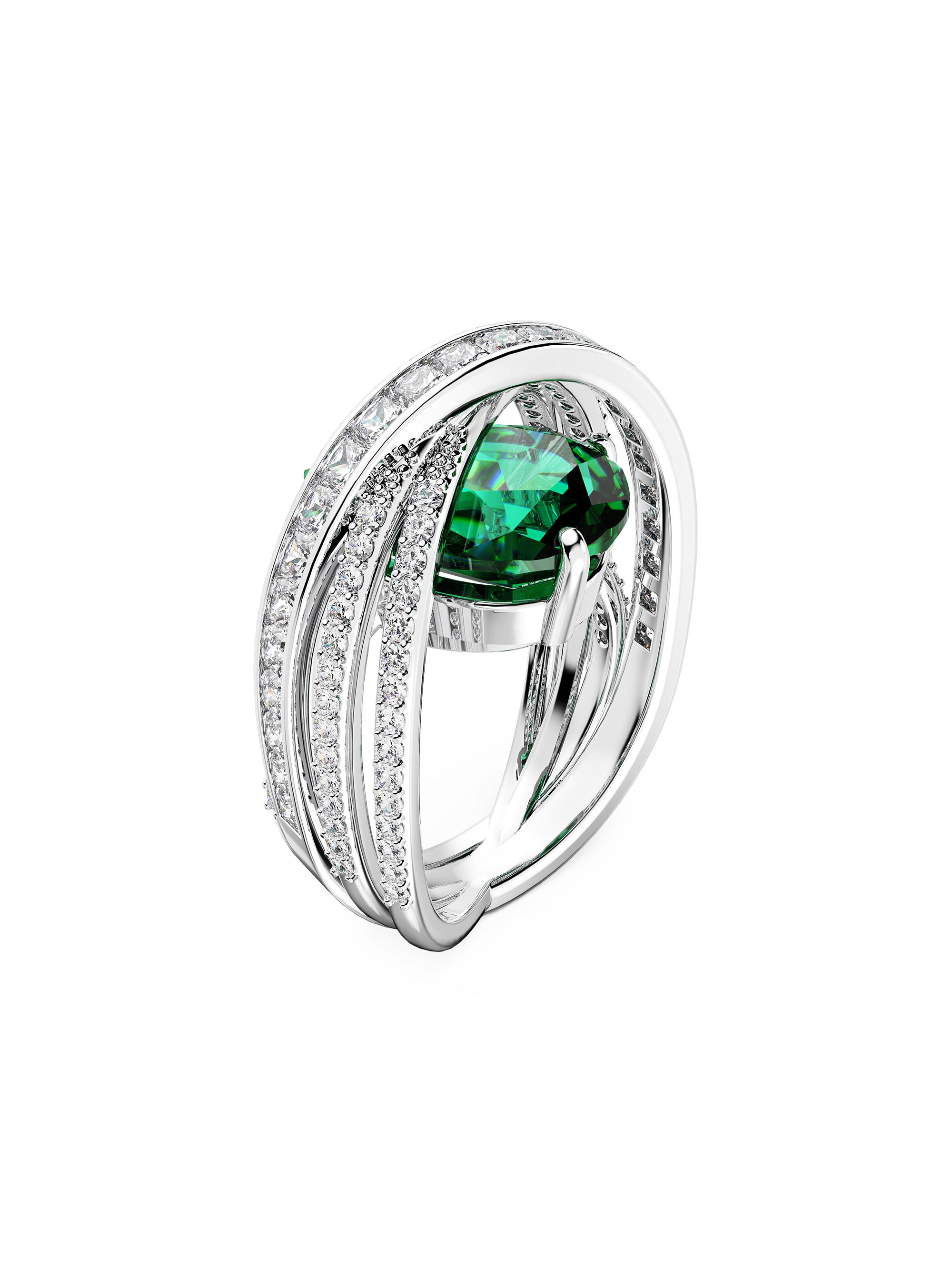 Swarovski Women's Hyperbola Rhodium-Plated &  Crystal 4-Band Cocktail Ring - Green