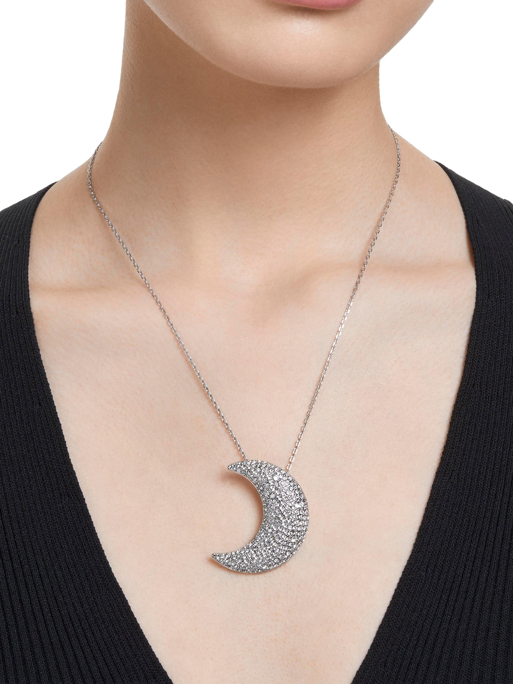 Swarovski Sublima Rhodium-Plated & Crystal Moon Pendant Necklace