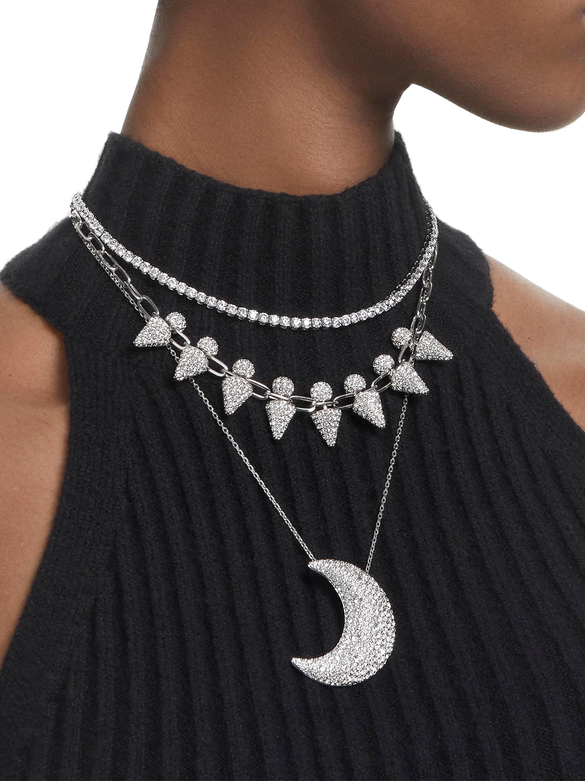 Swarovski Sublima Rhodium-Plated & Crystal Moon Pendant Necklace