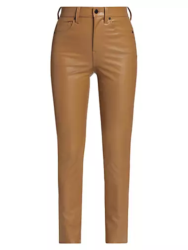 NEW ALC Emile Leggings High Rise Faux Leather Size 0 Tan Brown Orange  Coated Zip