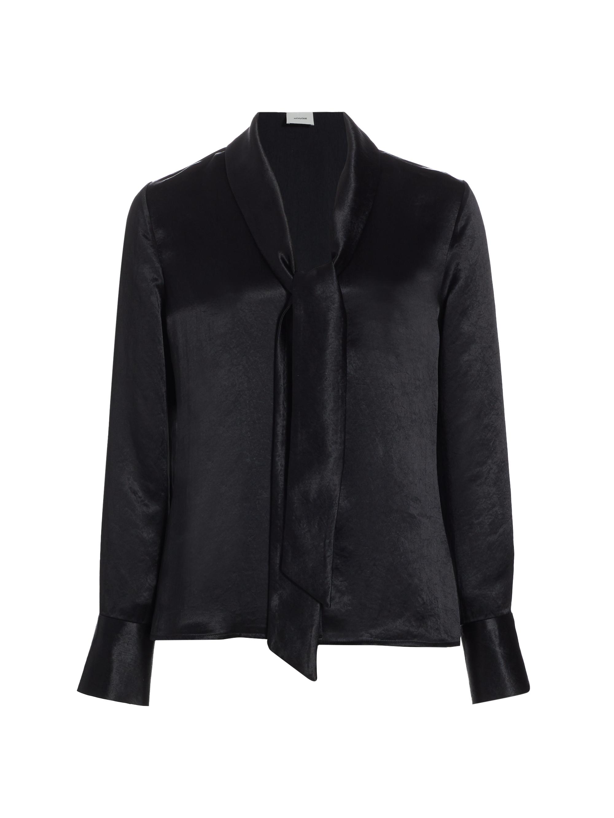 anOnlyChild Women's Savannah Satin Tie-Neck Blouse - Black