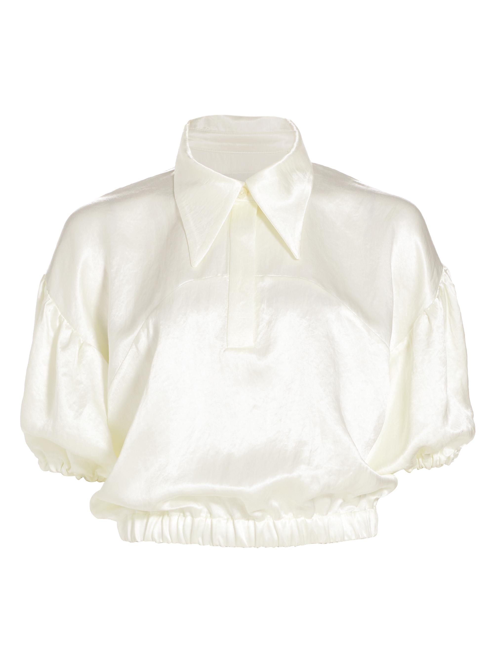 anOnlyChild Women's Alberta Satin Cropped Polo Top - White