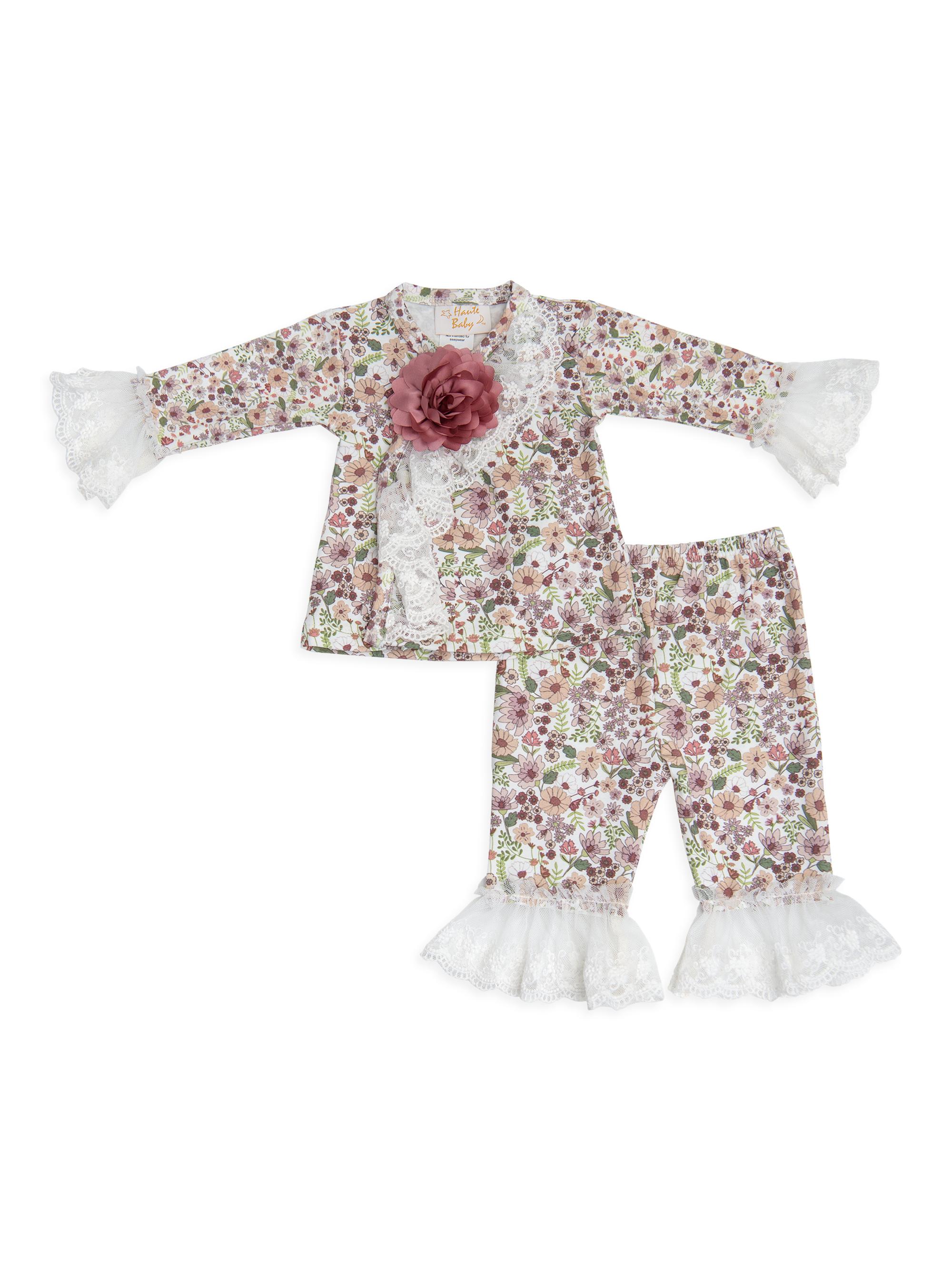 Haute Baby Baby Girl's Serendipity Floral Lace-Trim Set - Purple 12 Months