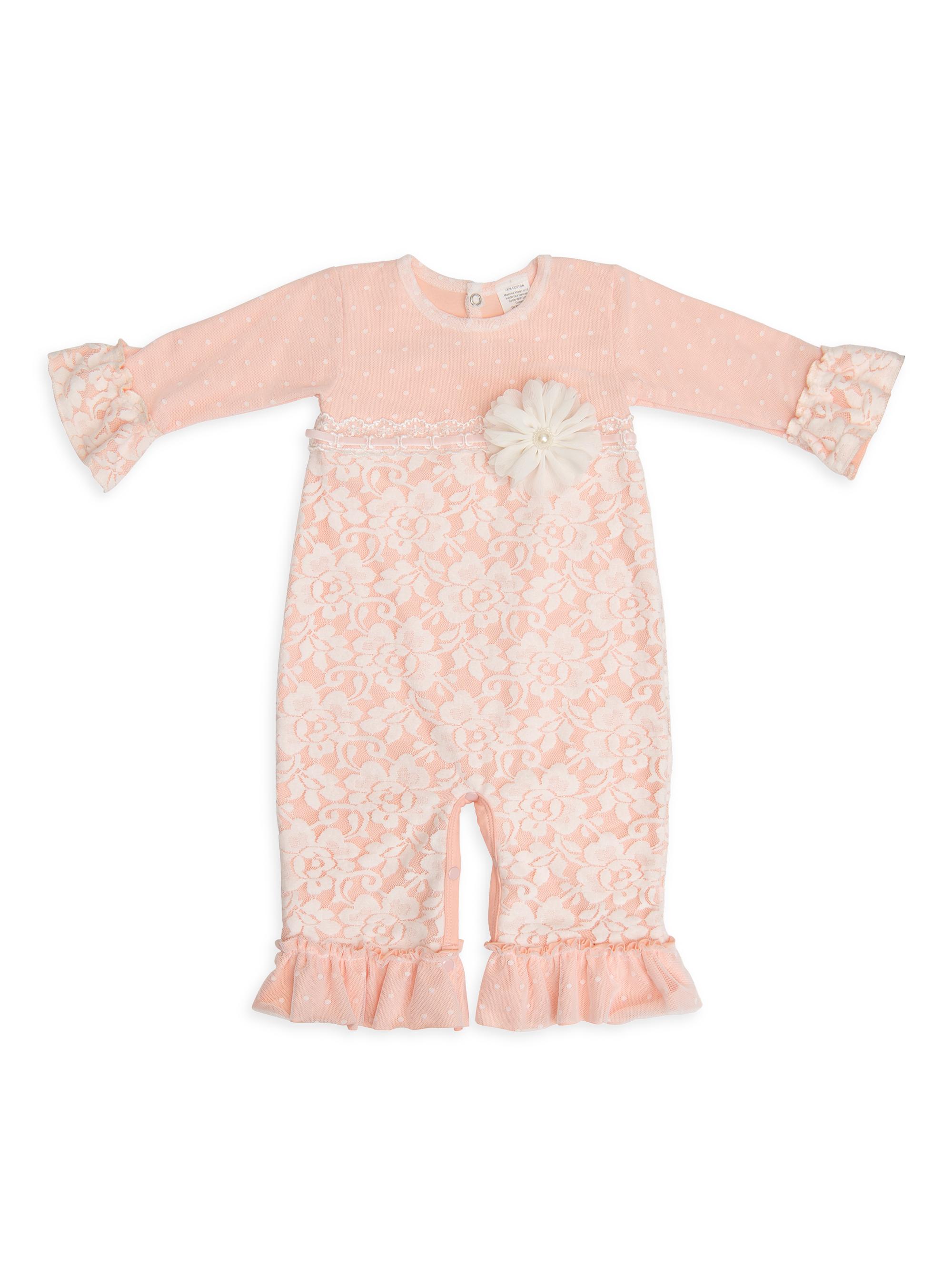 Haute Baby Baby Girl's Avery Grace Lace Coveralls - Peach 24 Months