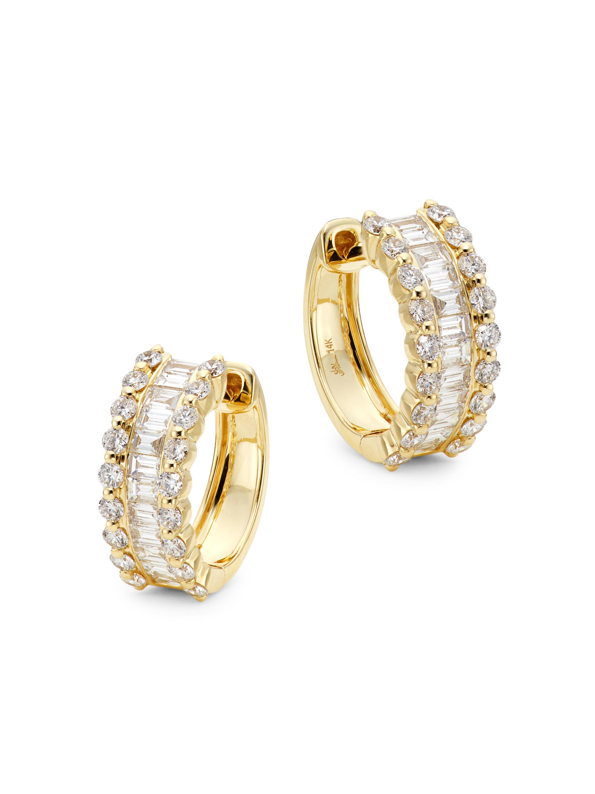 Saks Fifth Avenue Collection Women's 14K Yellow Gold & 1.16 TCW Diamond Huggie Hoop Earrings - Yellow Gold