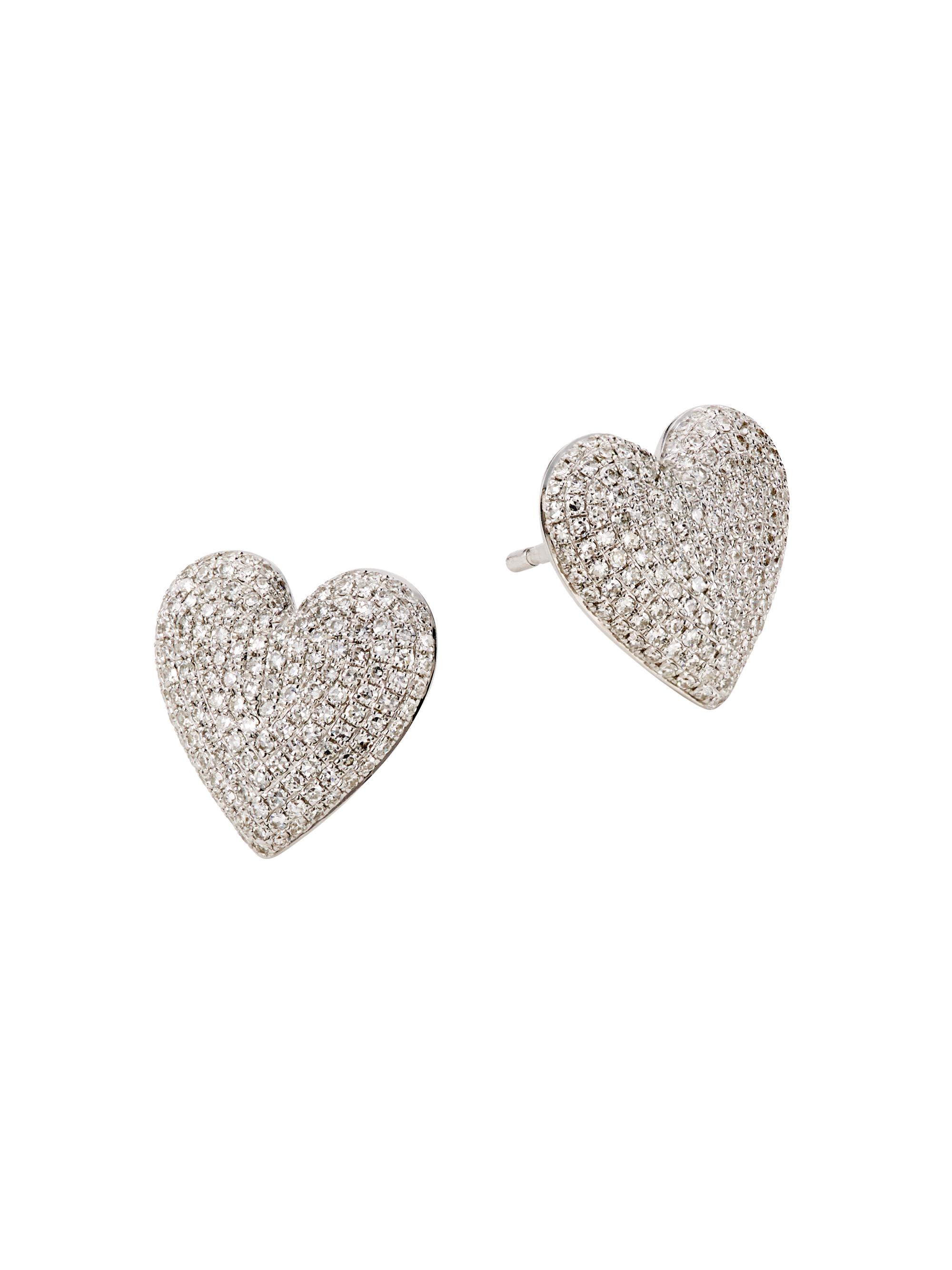 Saks Fifth Avenue Collection Women's 14K White Gold & 0.62 TCW Diamond Heart Stud Earrings - White Gold