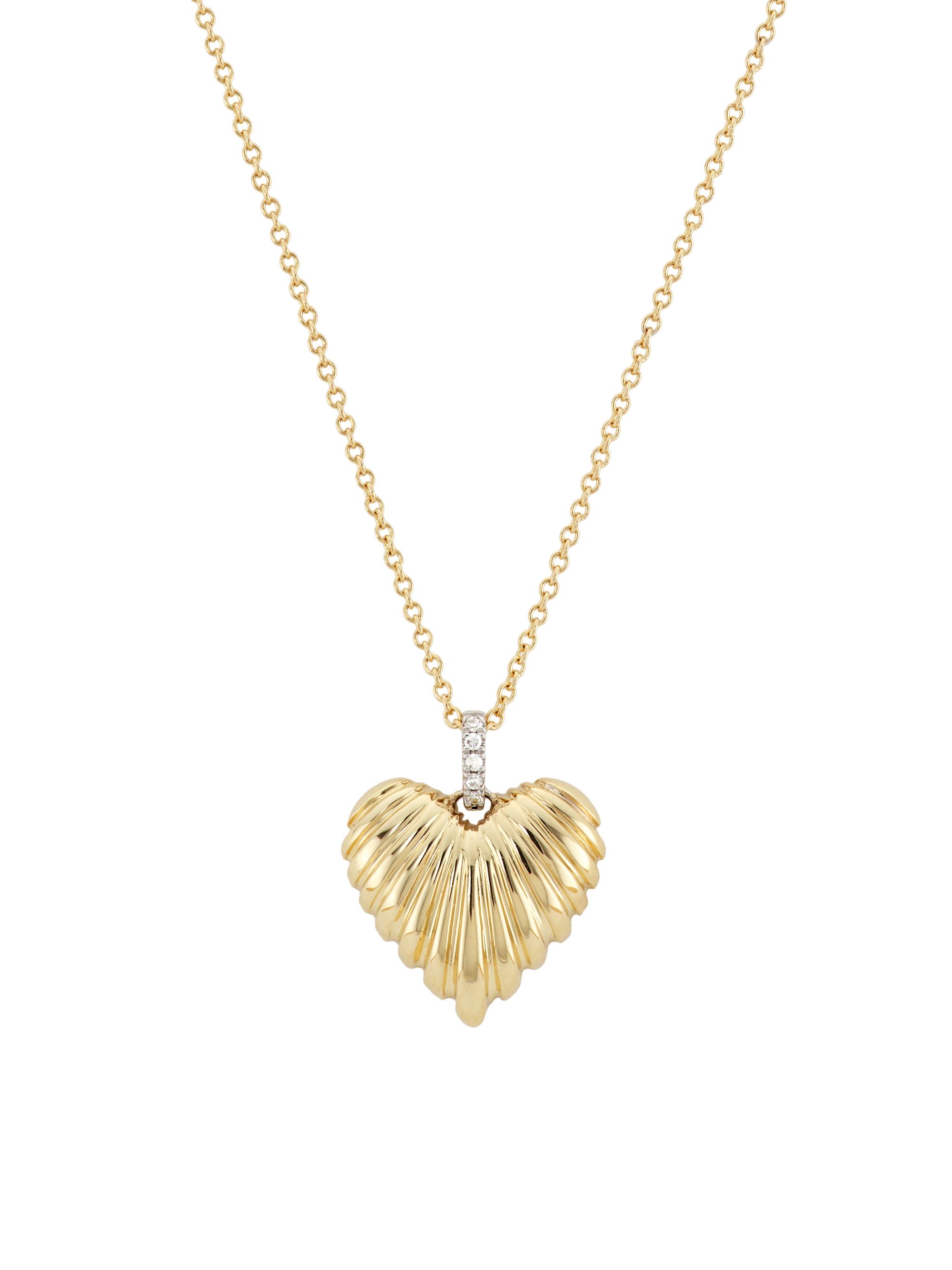 Saks Fifth Avenue Collection Women's Two-Tone 14K Gold & 0.02 TCW Diamond Heart Pendant Necklace - Yellow White Gold