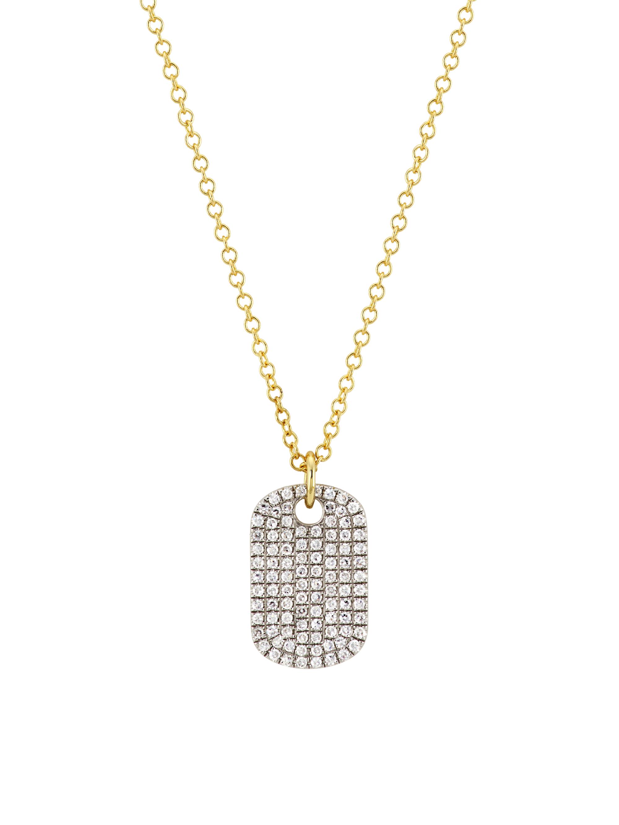 Saks Fifth Avenue Collection Women's Two-Tone 14K Gold & 0.22 TCW Diamond Dog Tag Pendant Necklace - Yellow White Gold