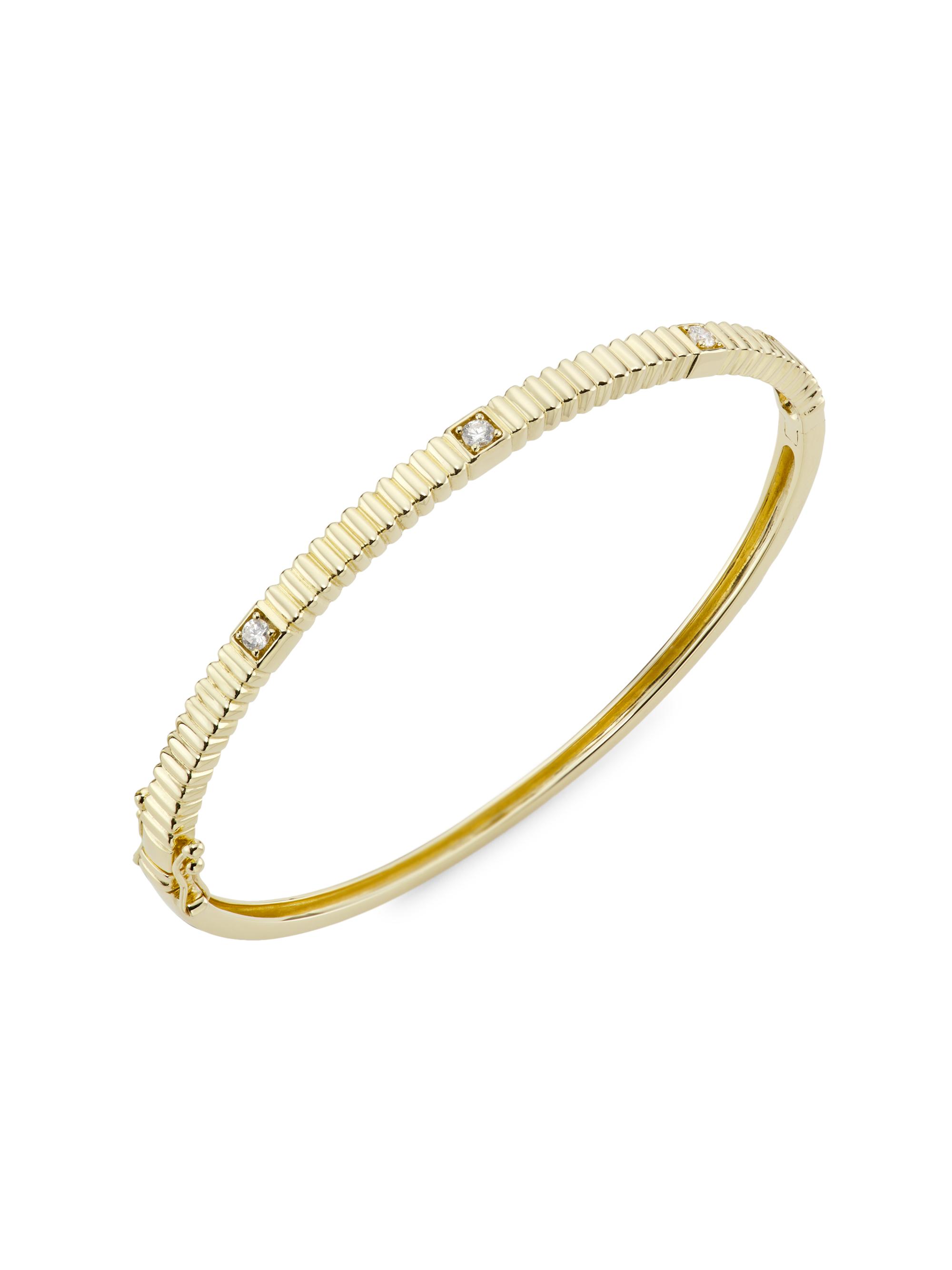 Saks Fifth Avenue Collection Women's 14K Yellow Gold & 0.16 TCW Diamond Fluted Bangle - Yellow Gold
