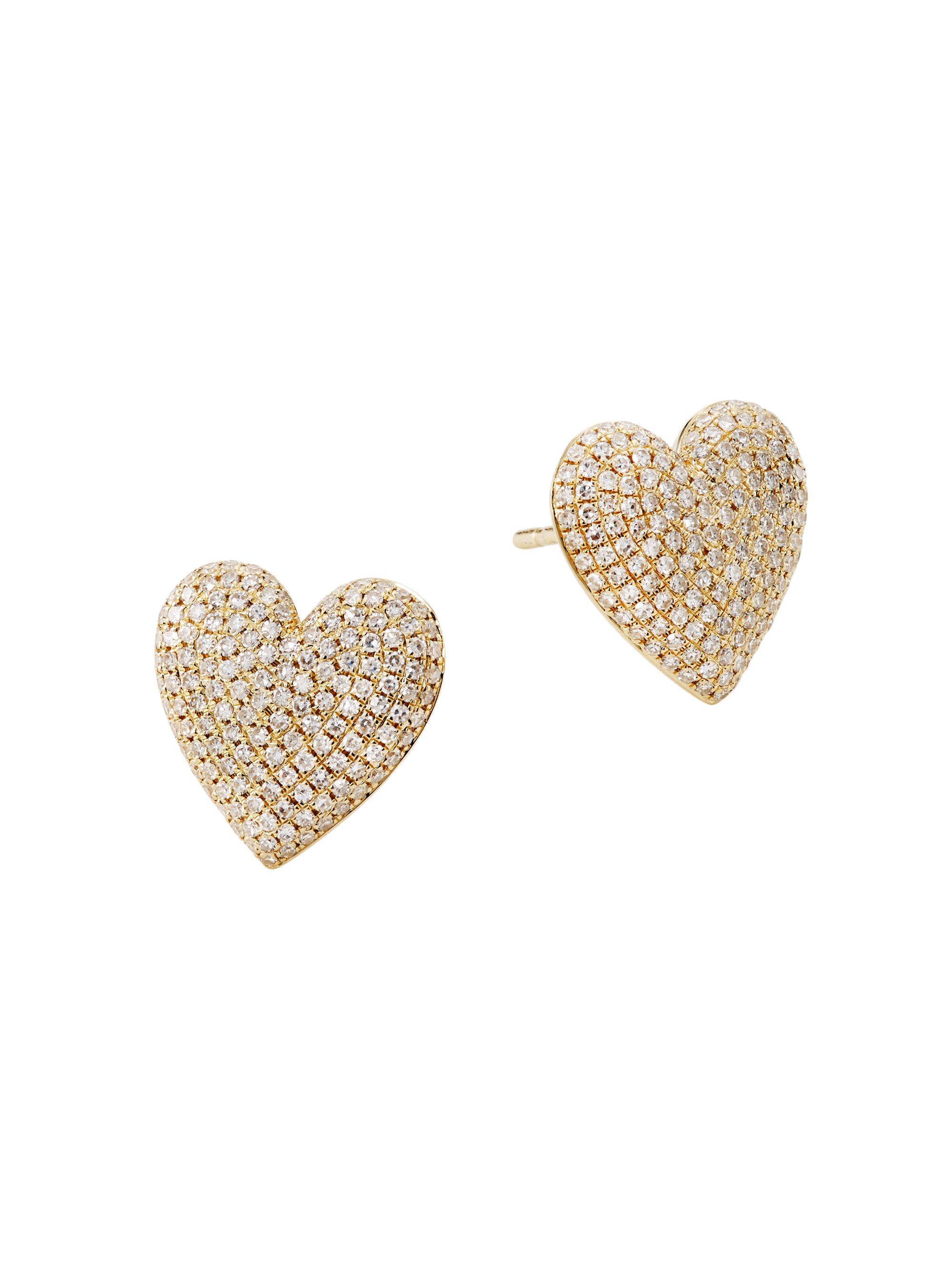 Saks Fifth Avenue Collection Women's 14K Yellow Gold & 0.62 TCW Diamond Heart Stud Earrings - Yellow Gold