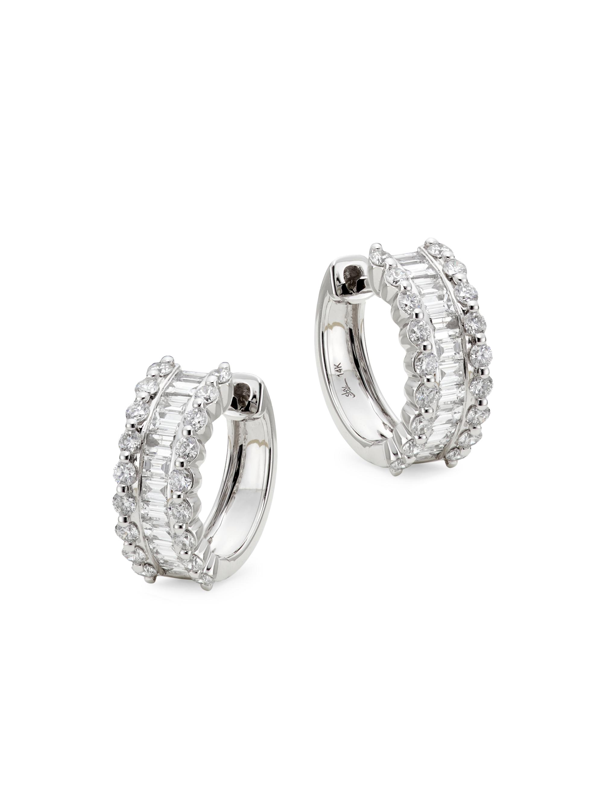 Saks Fifth Avenue Collection Women's 14K White Gold & 1.16 TCW Diamond Huggie Hoop Earrings - White Gold