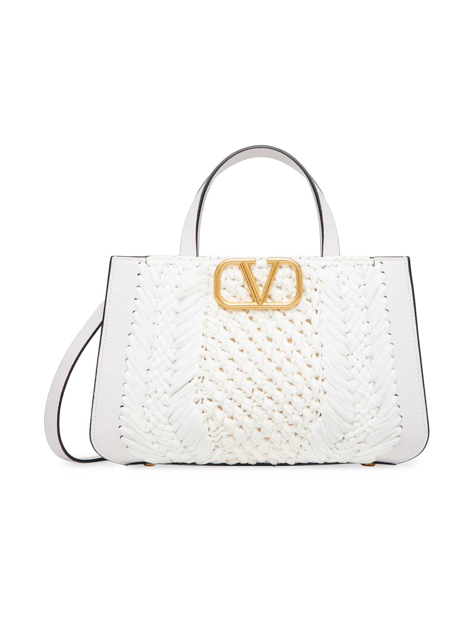 Valentino Garavani Women's VLogo Signature Raffia  Tote Handbag - Natural Saddle Brown