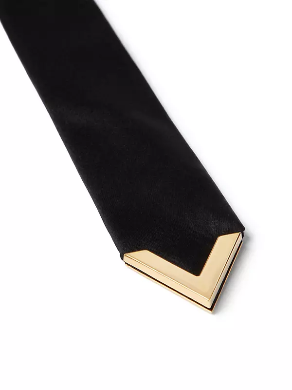 Wool And Silk Tie With Metal V Appliqué