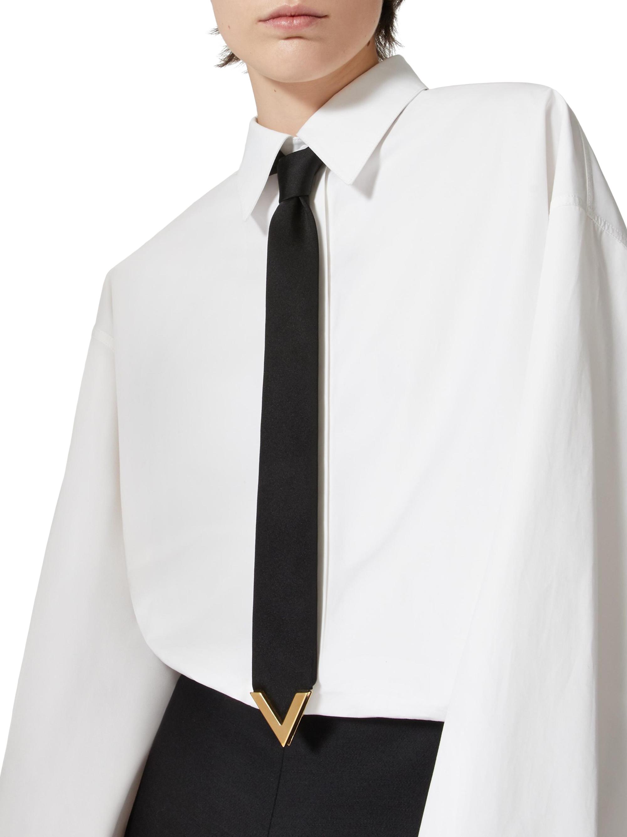 Valentino Garavani Wool And Silk Tie With Metal V Appliqué | Saks